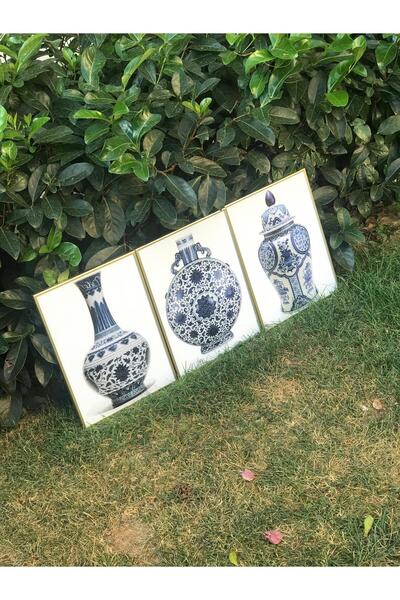 Linacci Set de pictură cu poster cu țiglă cu cadru triplu din metal auriu din aluminiu