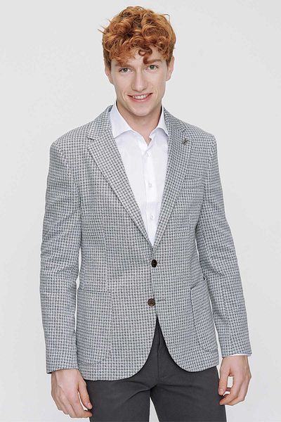 Morven Men's Light Gray Slim Fit Slim Fit Bag Pocket Patterned 6 Drop Jacket