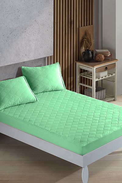 NANOSOFT Pistachio Green Quilted Mattress Protector Fitted Mattress Sheet 10 Sizes