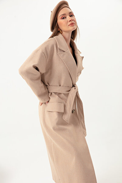 Lafaba Women's Beige Striped Long Coat