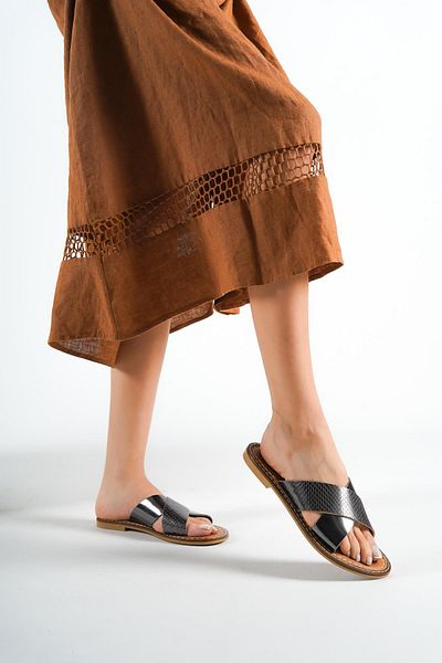 Capone Outfitters Capone 881 Genuine Leather Bodrum Platinum Women's Slippers