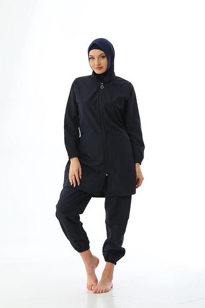 Elif Okur Full Covered Micro Hijab Swimsuit Black 7004