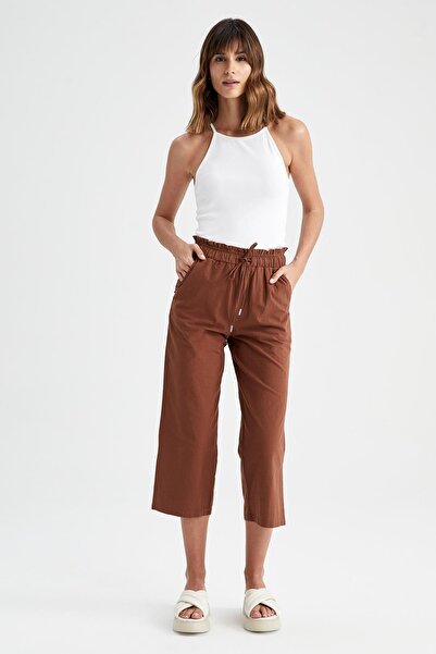 DeFacto Lněné kalhoty Capri ze 100% bavlny se širokými kapsami na nohavicích