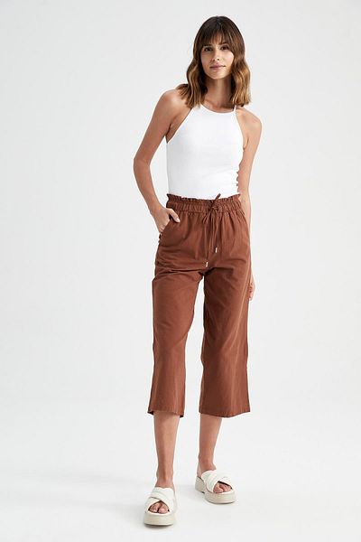 DeFacto Παντελόνι από λινό look Capri 100% βαμβακερό με φαρδιές τσέπες