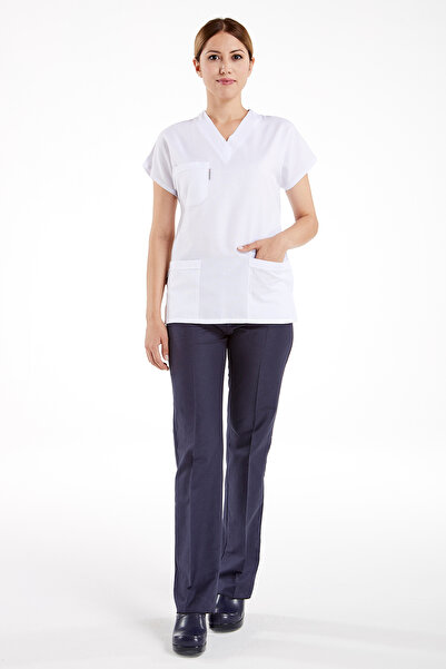 Alsancak Üniforma Scrubs chirurgical și set de asistentă cu țesătură de alpaca alb/albastru marin