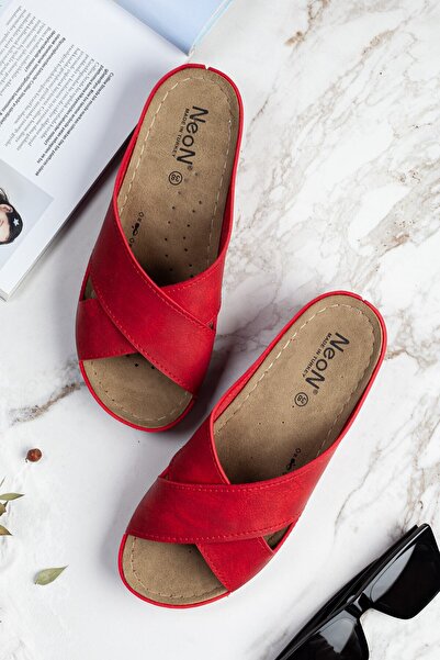 Rona Gifts Жіночі червоні комфортні анатомічні ортопедичні зручні тапочки на товстому каблуці для щоденного носіння