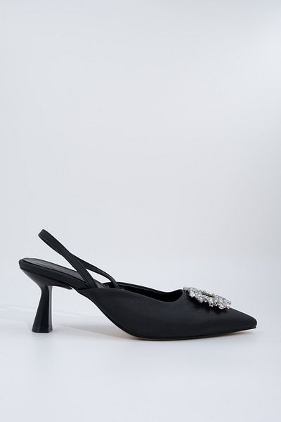 Modabuymus Μαύρη πέτρα με ανοιχτή πλάτη Stiletto με χαμηλό τακούνι - Elizabeth