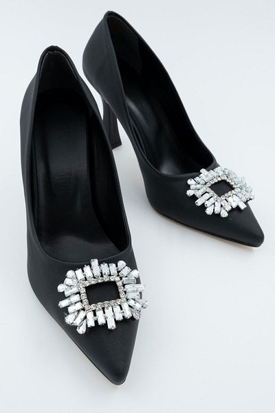 Modabuymus Pantofi cu toc stiletto cu piatră de satin neagră - Anjelik