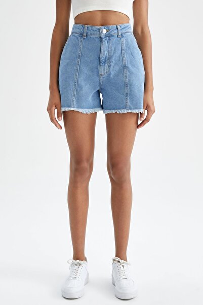 DeFacto Pantaloni scurți 100% bumbac Mom Fit, cu talie înaltă