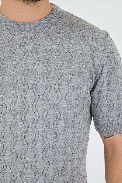 Tarz Cool Gray Men's Round Neck Patterned Knitted T-shirt-trz2525252525r02s