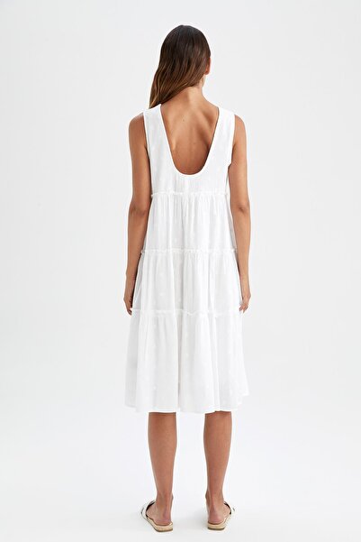 DeFacto Šaty A-Line Crew Voile Maxi bez rukávů s krátkým rukávem