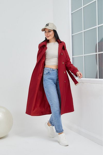 Wazze Burgundy Trench Coat with Button Closure