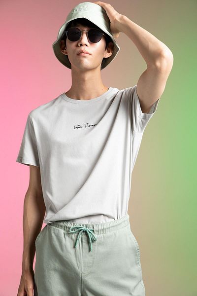 DeFacto Μπλουζάκι Slim Fit Crew Neck με στάμπα 100% βαμβάκι