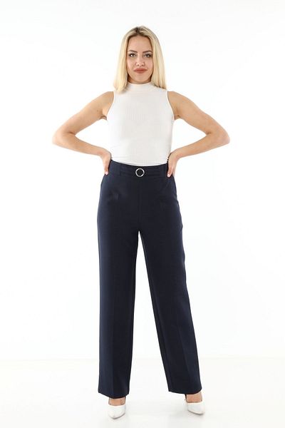 modayız Women's Navy Blue Fabric Trousers L2-1700