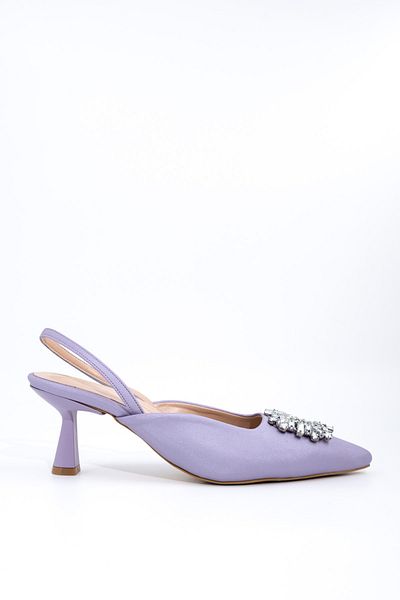 Modabuymus Lilac Color Open Back Stoned Stiletto Low Heel Shoes - Elizabeth
