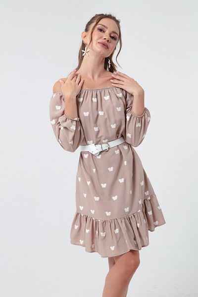 Lafaba Women's Mink Sleeves Elastic Belted Dress
