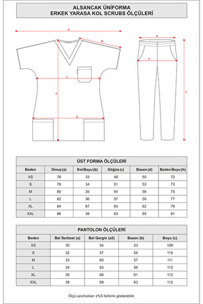 Alsancak Üniforma Scrubs chirurgical din țesătură de alpaca pentru bărbați - combinație alb/marin, costum jerseu
