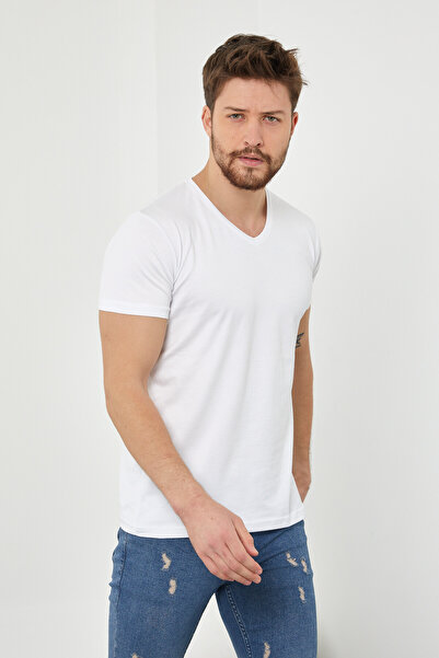 Tarz Cool Ανδρικό μπλουζάκι Lycra με λευκή λαιμόκοψη σε λεπτή εφαρμογή