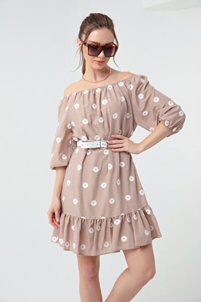 Lafaba Γυναικείο φόρεμα με ελαστική ζώνη με μινκ