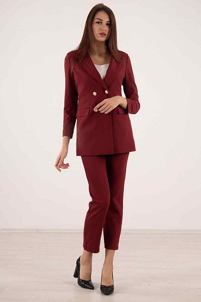 belamore Burgundy Blazer Jacket Pants Double Women's Set 0106305