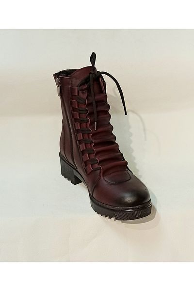 BRGL Women's Claret Red Boots with Thick Rubber Sole that Can Expand the Neck