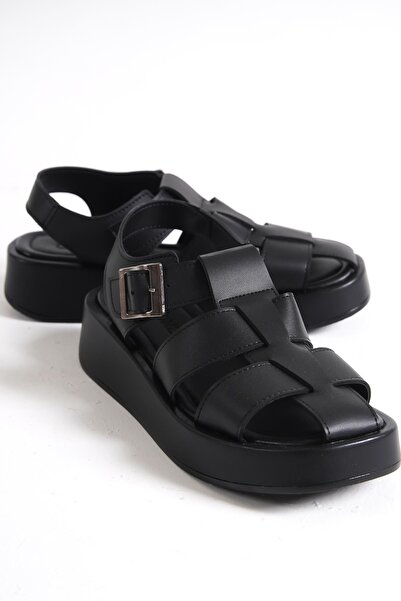 Capone Outfitters Černé dámské sandály s plochým tvarem Capone Gladiator Strappy na klínovém podpatku