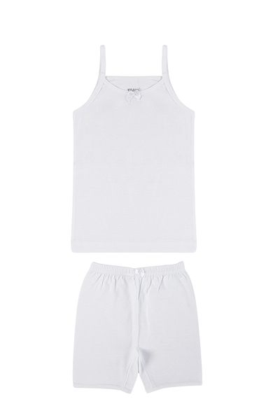 TOLIN White Tank Top Shorts Set for Girls - 100% Cotton, Set of 3 8425