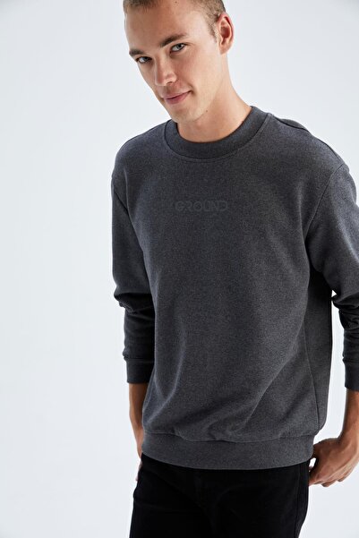 DeFacto Regular Fit İçi Yumuşak Tüylü Baskılı Ince Kumaş Sweatshirt