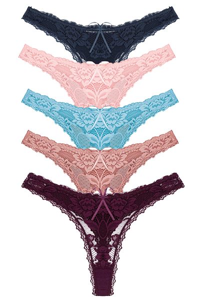 Zena 5-Piece Lace Front, Cotton String Back Women's Panties