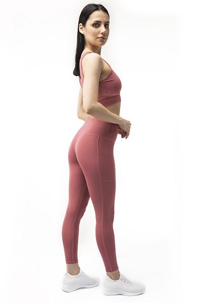 The Step Sports Colanți yoga fermoși pentru femei Dusty Rose Pocket Buzunar, talie înaltă, 25&quot;