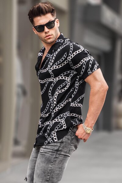 Madmext Μαύρο κοντομάνικο πουκάμισο 5552