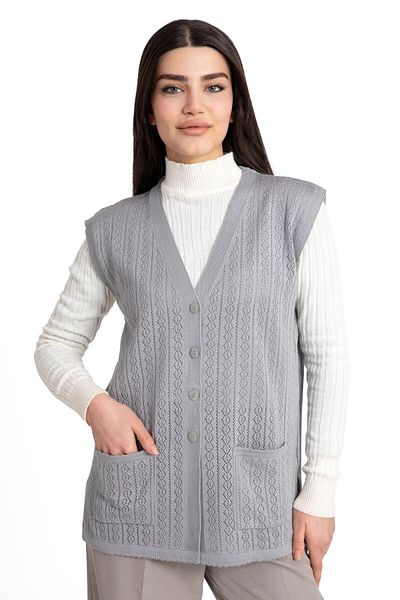 Mutlu City Women's Middle Age and Above Mercerized Buttoned Rolax Mother Vest with Pockets 732