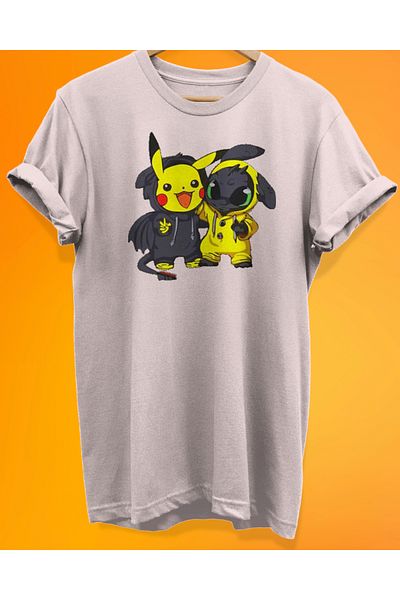 remonz Pikachu Dragon Printed 100% Cotton Oversize T-shirt Plus Size T-Shirt