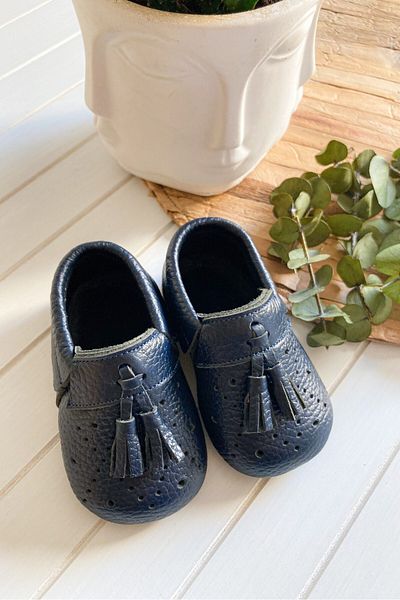 Li Puna Royal Series Genuine Leather Navy Blue Baby Loafer Shoes