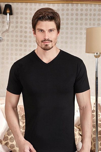 ÇamaşırcımShop 1027 V-Neck Short Sleeve Lycra Single Jersey Men's Undershirt