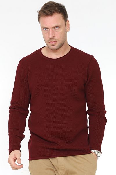 Matte Copenhagen Crew Neck Stitching Detailed Organic Cotton Claret Red Knitwear Sweater