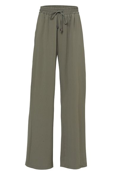 Quzu Elastic Waist Wide Leg Trousers Khaki