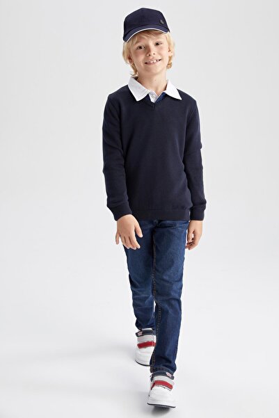 DeFacto Marineblauer Schulpullover mit V-Ausschnitt für Jungen