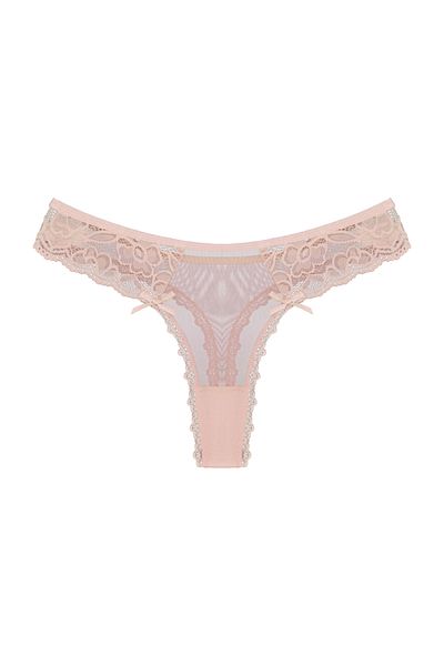 Zena Thong Women's Panties - Powder Color, Tulle Lace Detail, Front and Back Design