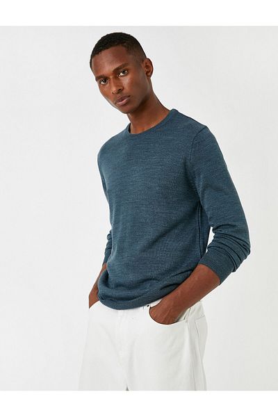 Koton Blauer Basic-Pullover für Herren 3WAM70017HT