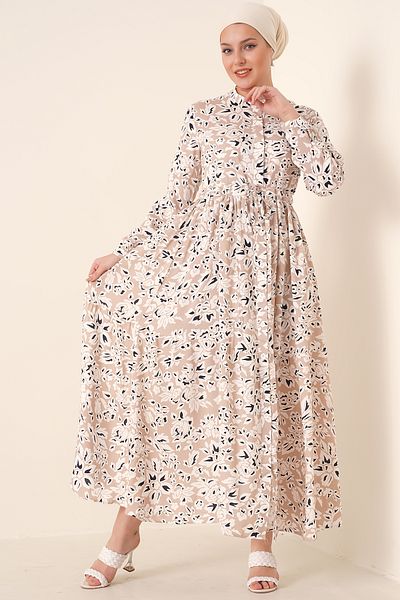 Bigdart 2144 Wunderschönes Hijab-Kleid mit Kragen – Creme