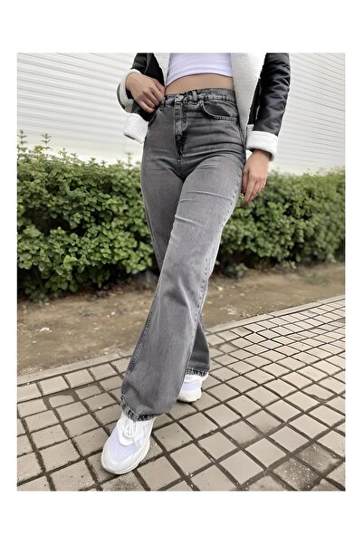 LİMABEL Skyla Power Lycra Smoked Super High Waist Lycra Loose Leg Denim Jeans