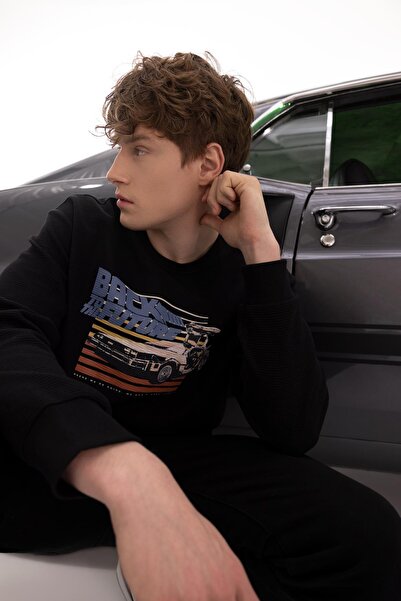 DeFacto Back To The Future Relax Fit Bisiklet Yaka Sweatshirt