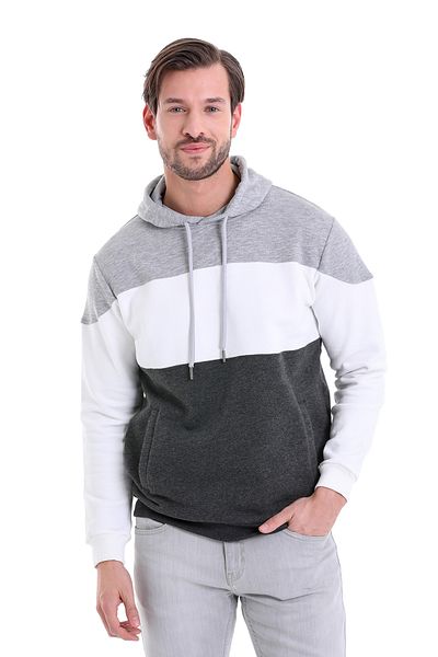 Hatemoğlu Φούτερ Anthracite Regular Fit Απλό βαμβακερό φούτερ με κουκούλα καγκουρό