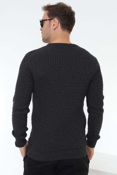 Matte Milano Crew Neck Hair Braided Organic Cotton Anthracite Melange Knitwear Sweater