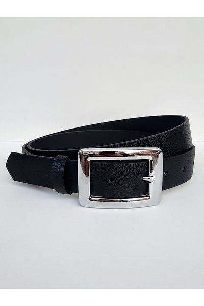 Kemerix Women's Black Silver Buckle Belt