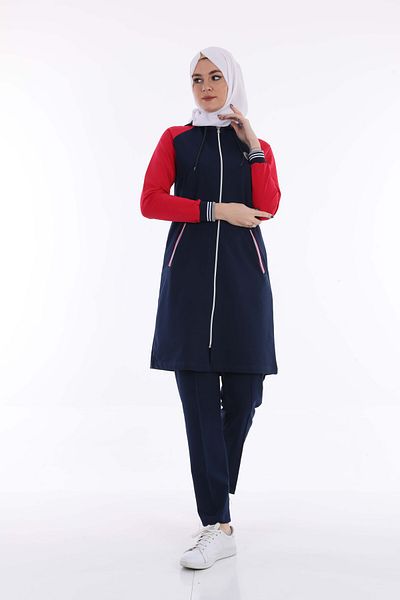 Elif Okur طقم بدلة رياضية بغطاء للرأس 1011