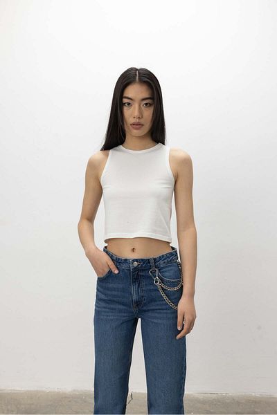 TUBİA Γυναικεία κοντή μπλούζα με λαιμόκοψη Crew Color Zero Sleeve Crop