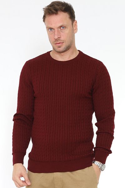 Matte Πλεκτό πουλόβερ από οργανικό βαμβάκι Claret Red με λαιμόκοψη Milano