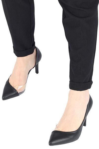 Modabuymus Pantofi cu toc stiletto transparent, negri, cu partea deschisă